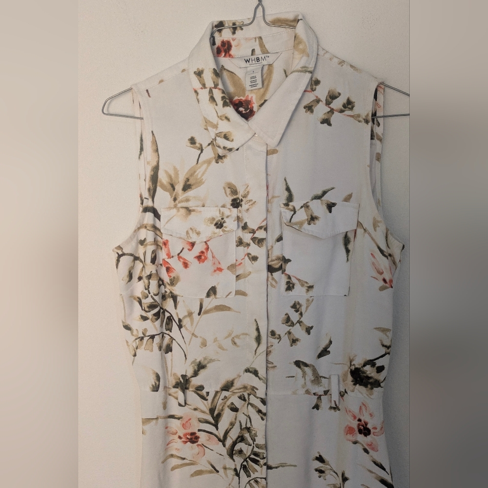 White House Black Market Floral Sleeveless Button Front Dress Size 4 White - Picture 3 of 13